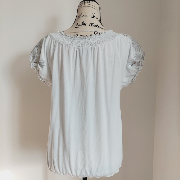 INC Silver White Embellished Tee Top M - Picture 9 of 10
